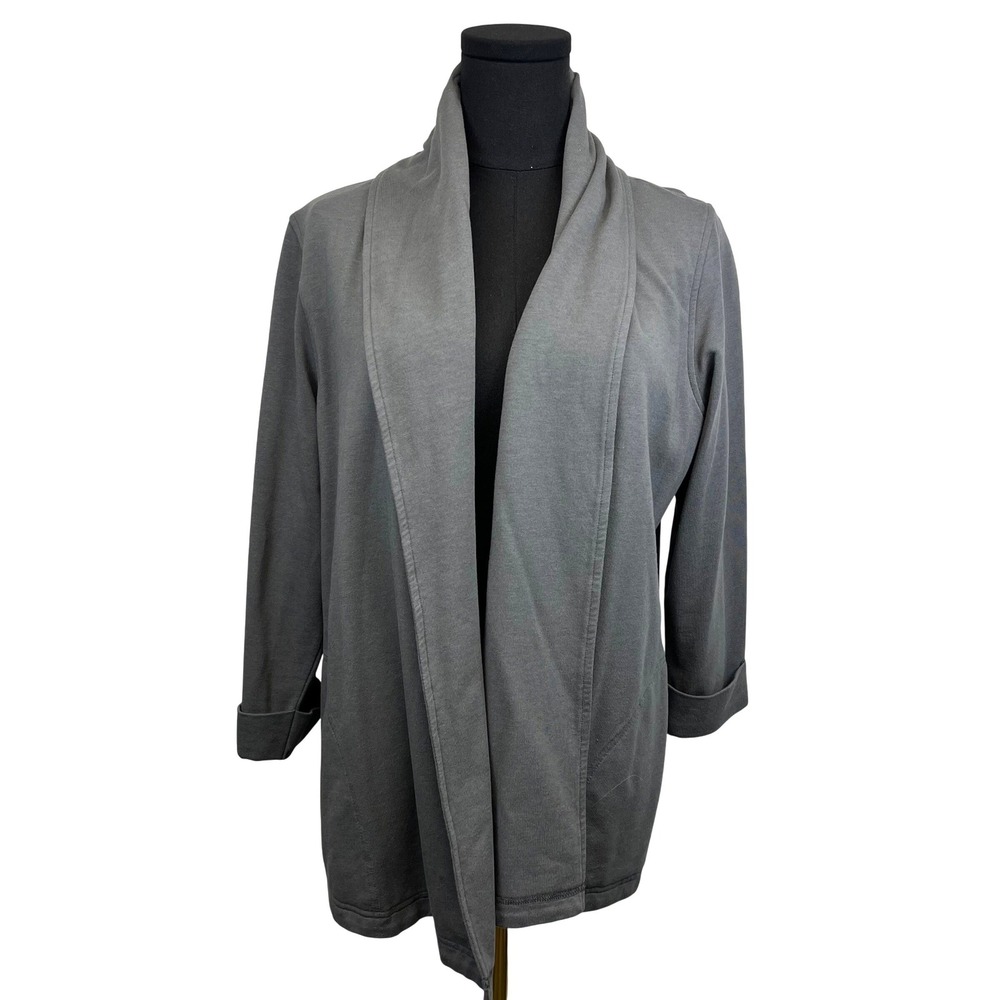 Lands End Womens Gray Cardigan Sweater Size M Heavy Jersey Knit Shawl Collar